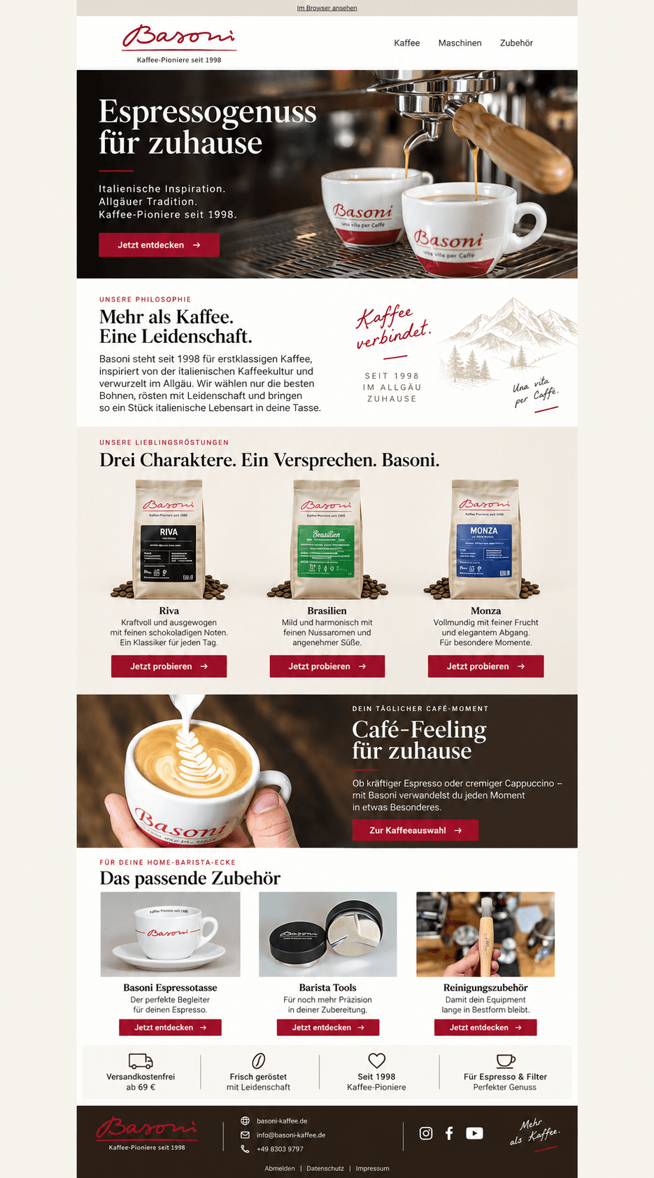 Basoni Kaffee “Espressogenuss für Zuhause” email design