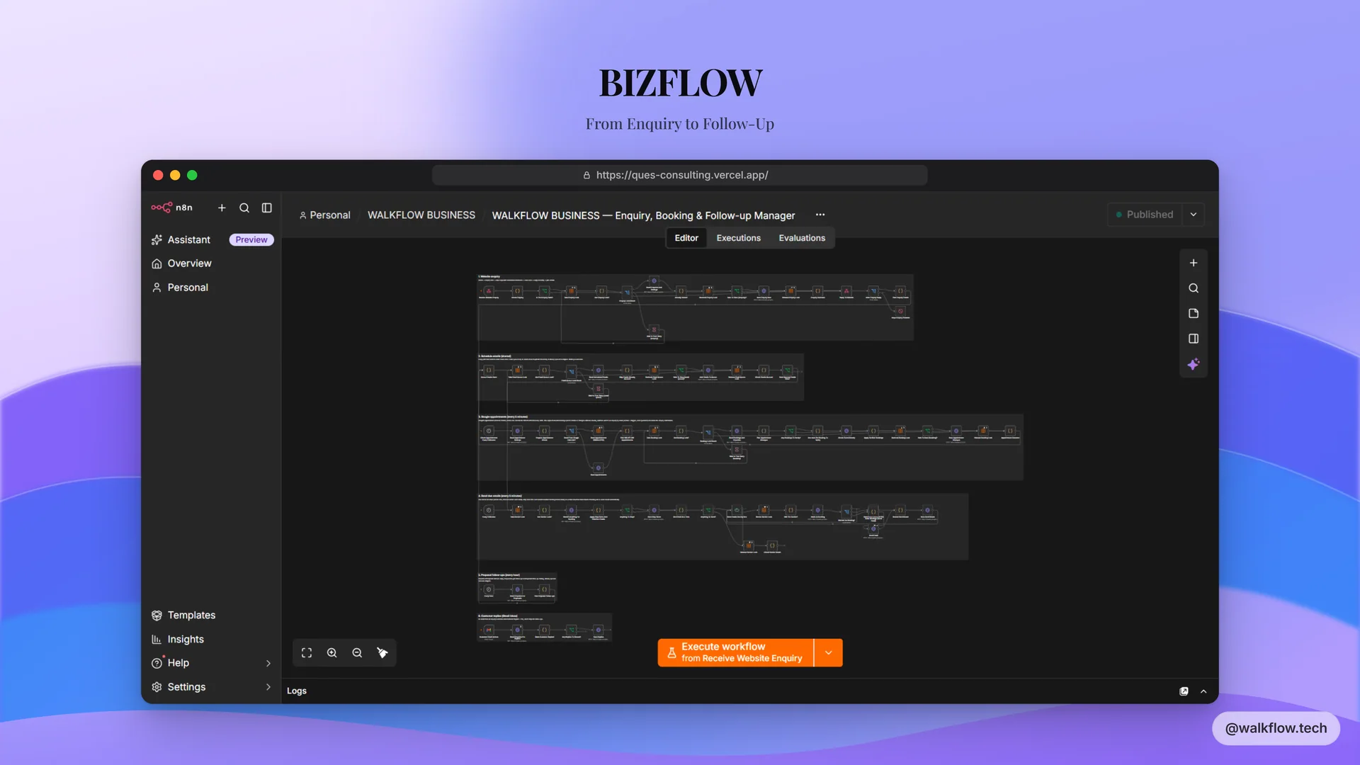 BIZFLOW thumbnail showing the n8n enquiry, booking and follow-up workflow, titled From Enquiry to Follow-Up