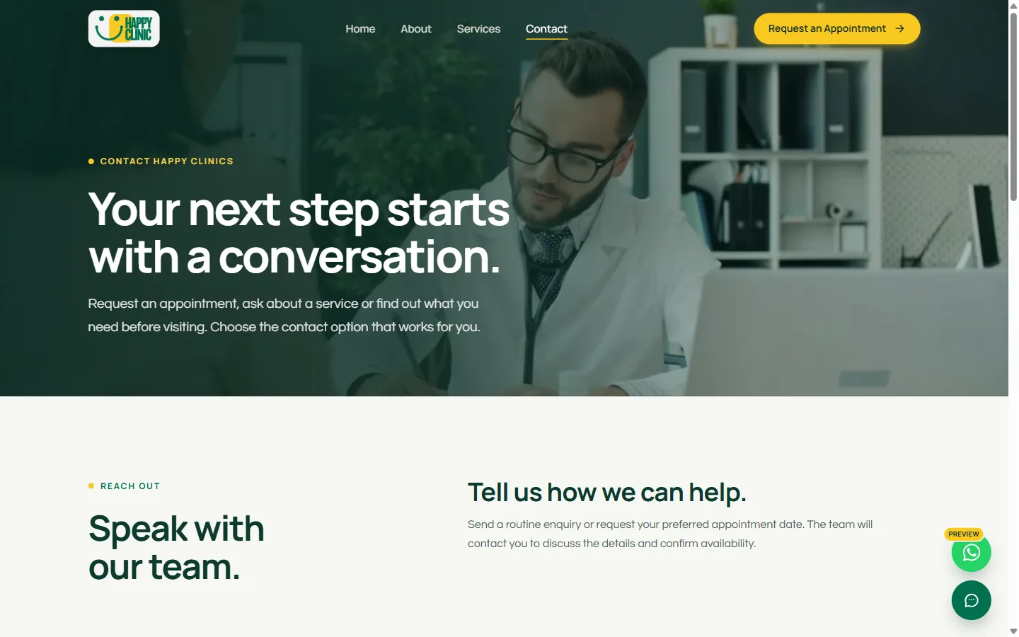 Happy Clinics appointment enquiry page