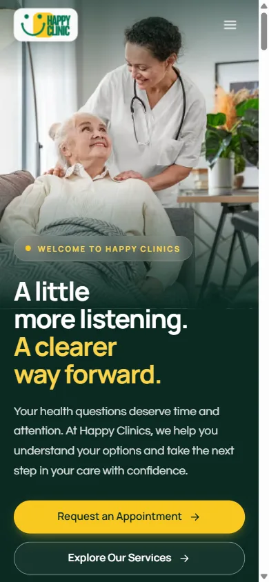 Happy Clinics homepage on mobile