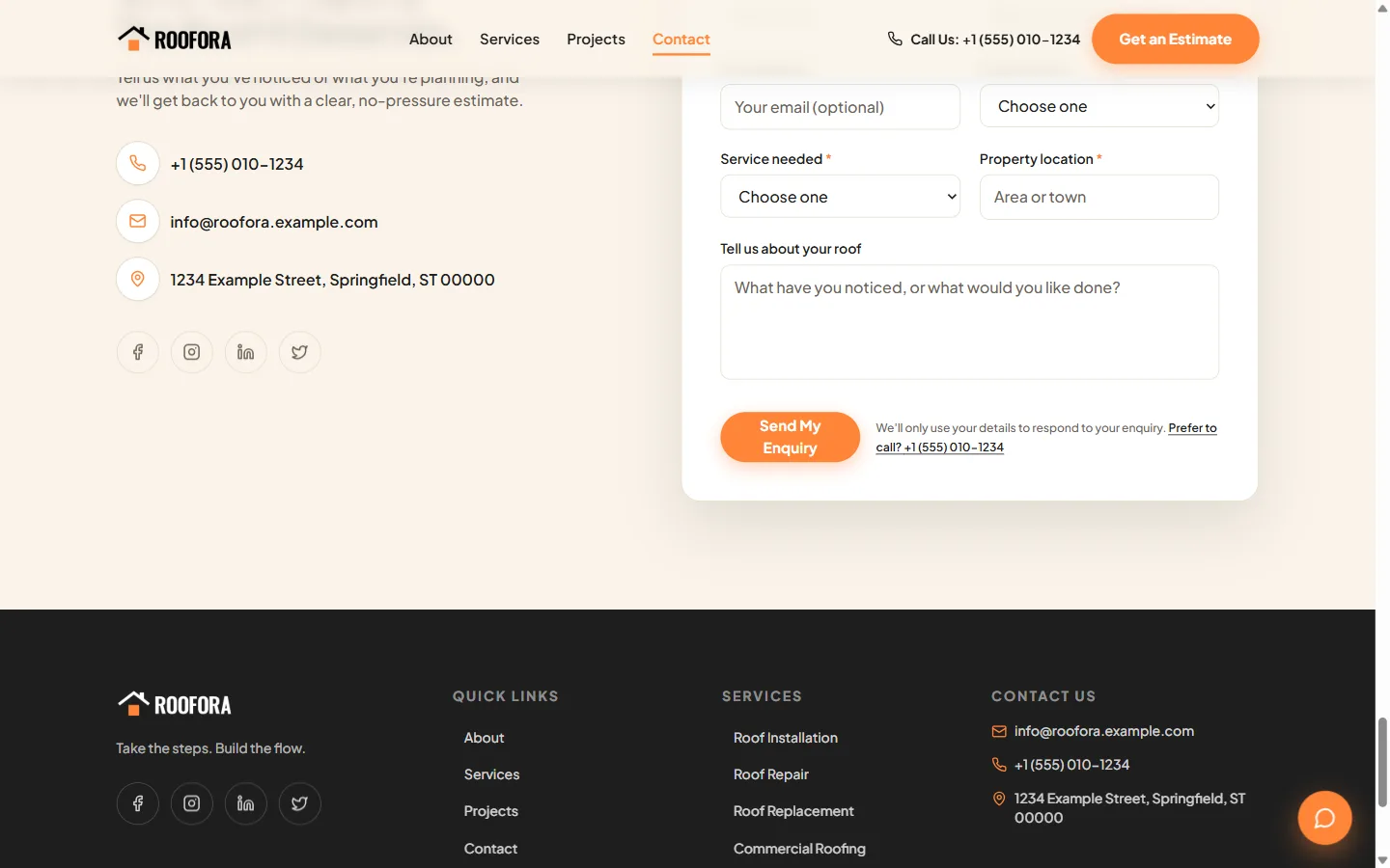 ROOFORA estimate request form