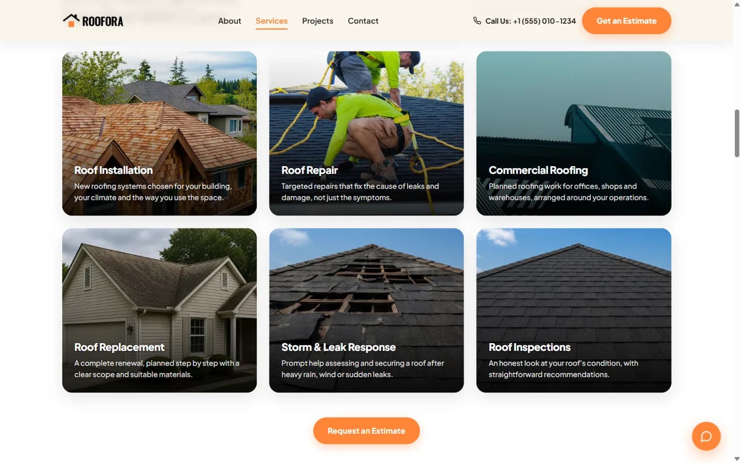 ROOFORA services grid