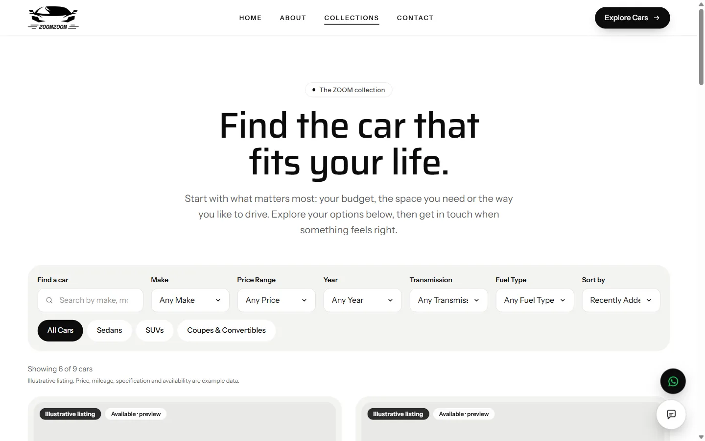 ZOOM vehicle collection page