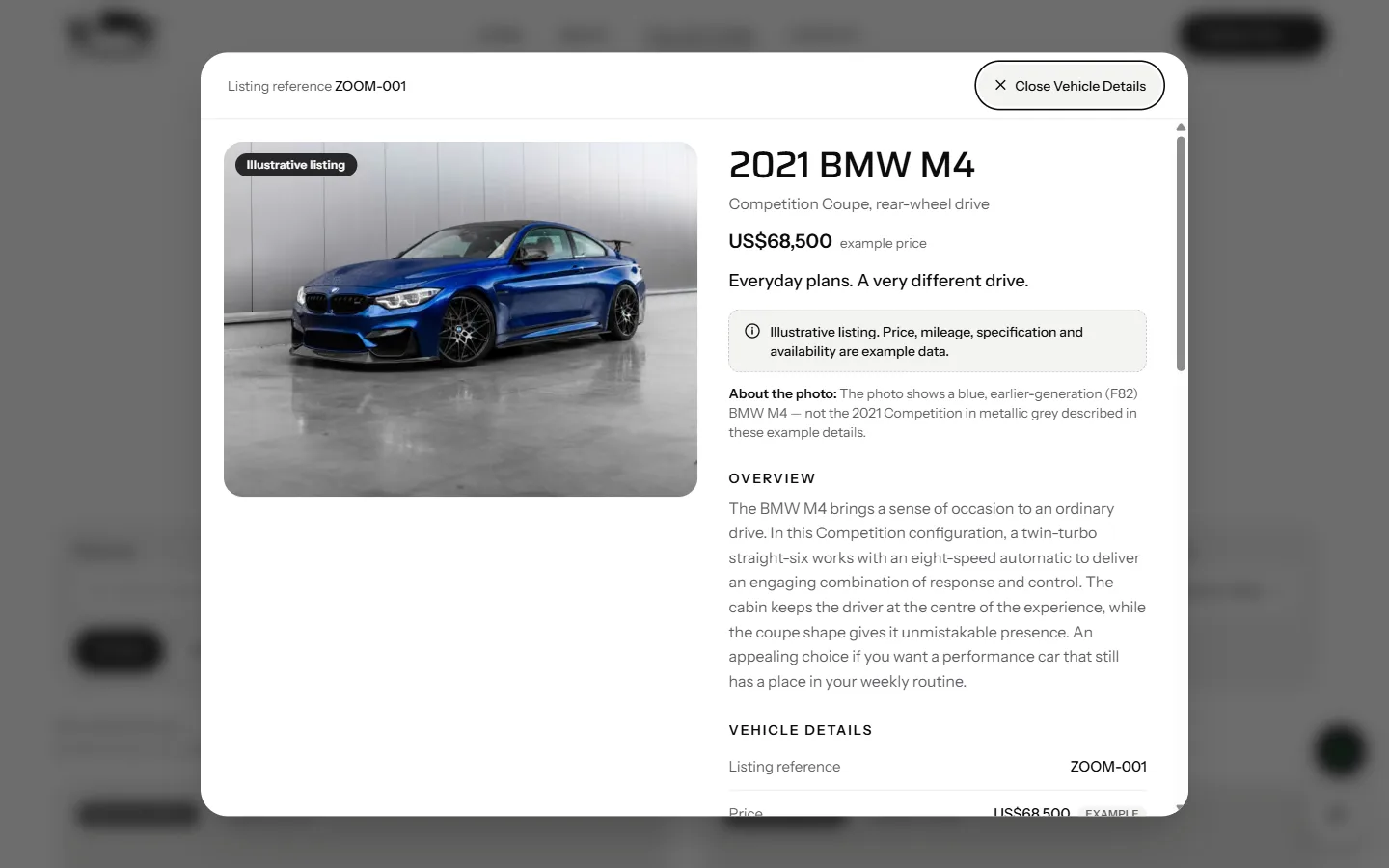 ZOOM vehicle listing detail view