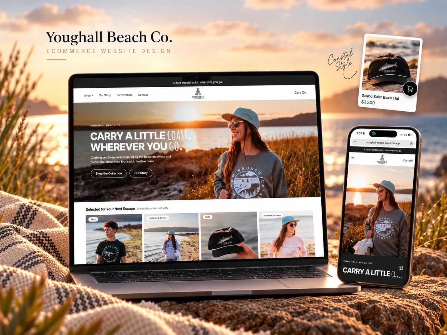 Youghall Beach Co. website shown across desktop and mobile screens
